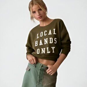 Pilcro Anthropologie Local Bands Only Graphic Sweatshirt Olive Green S